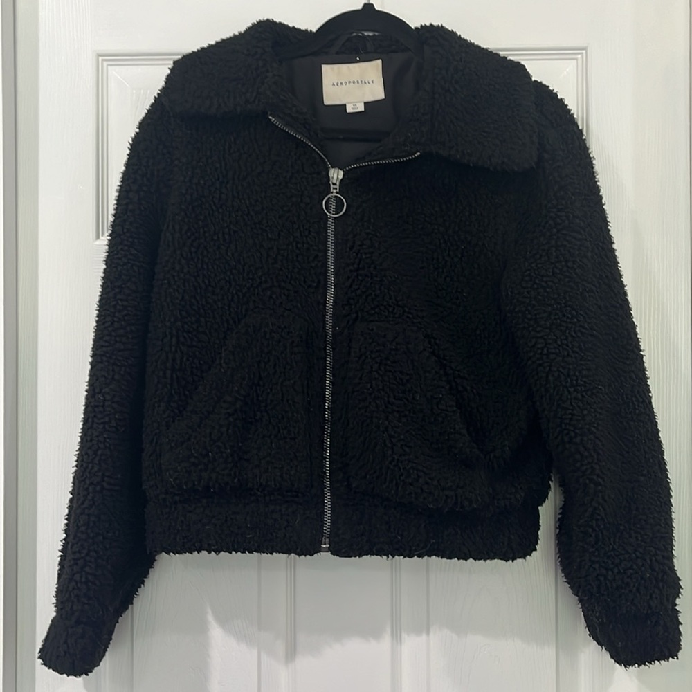 Aeropostale black Sherpa full zip jacket juniors womens size XS